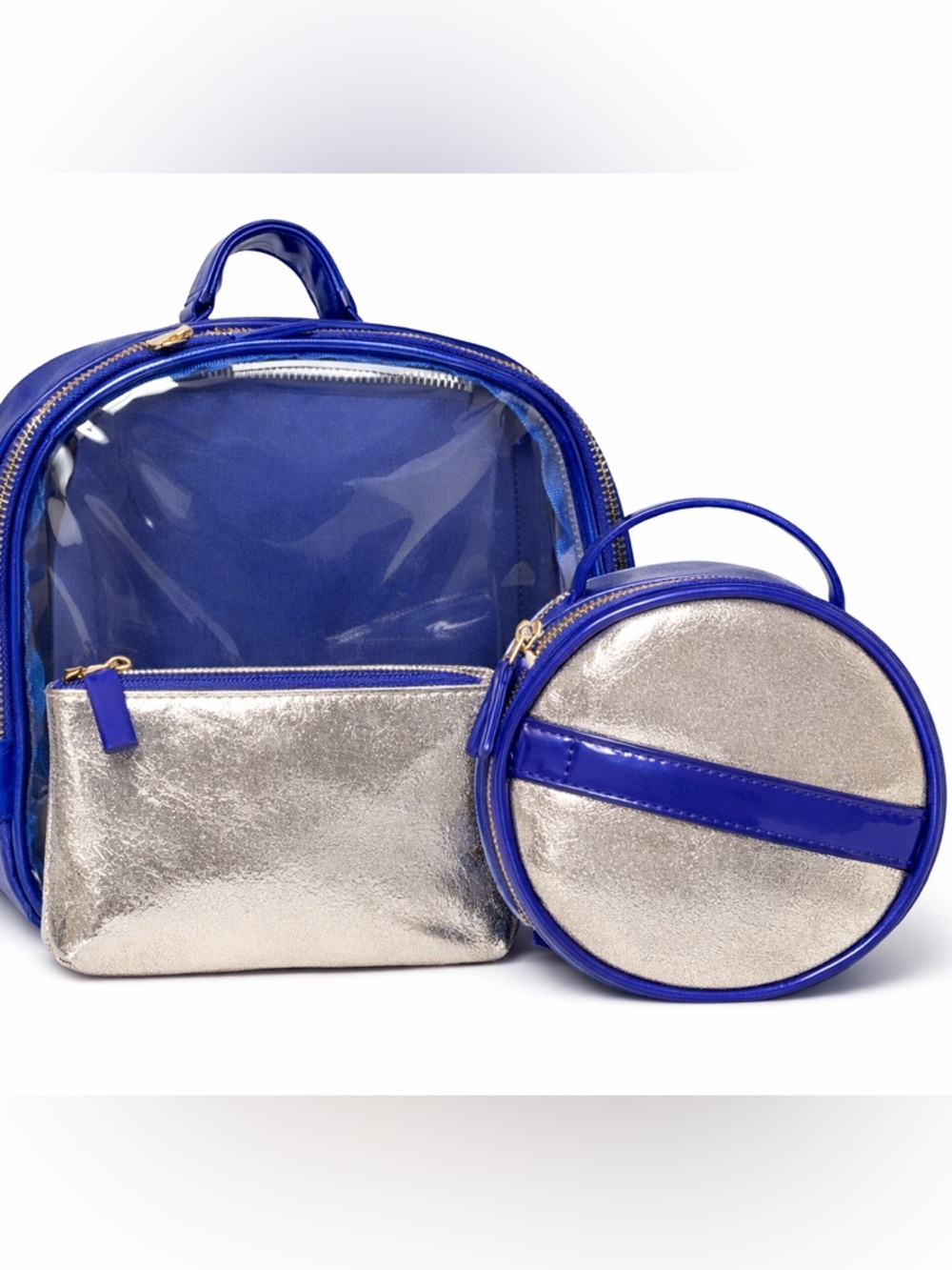 Metallic Gold & Blue 3 Piece Travel Bag Set NWT